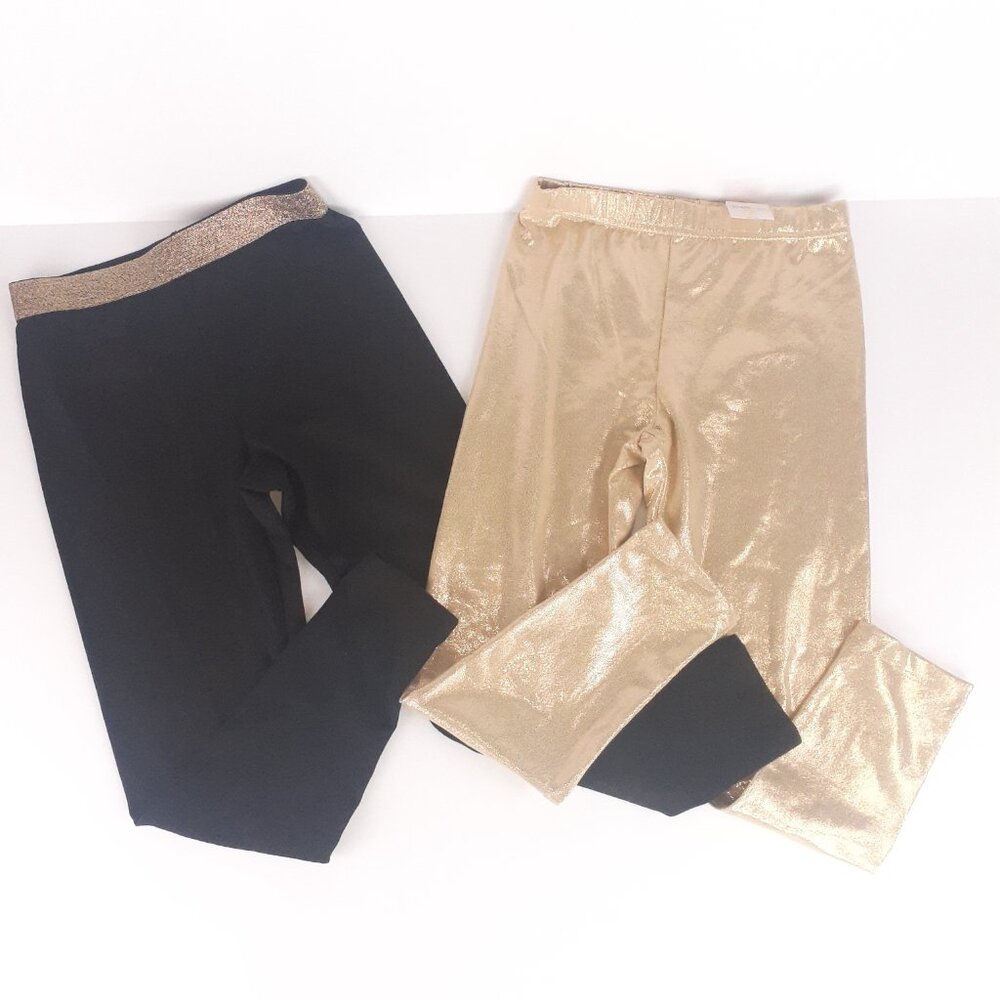 Girls Shimmer Leggings 2-Pack Gold, Black Elastic Waistband